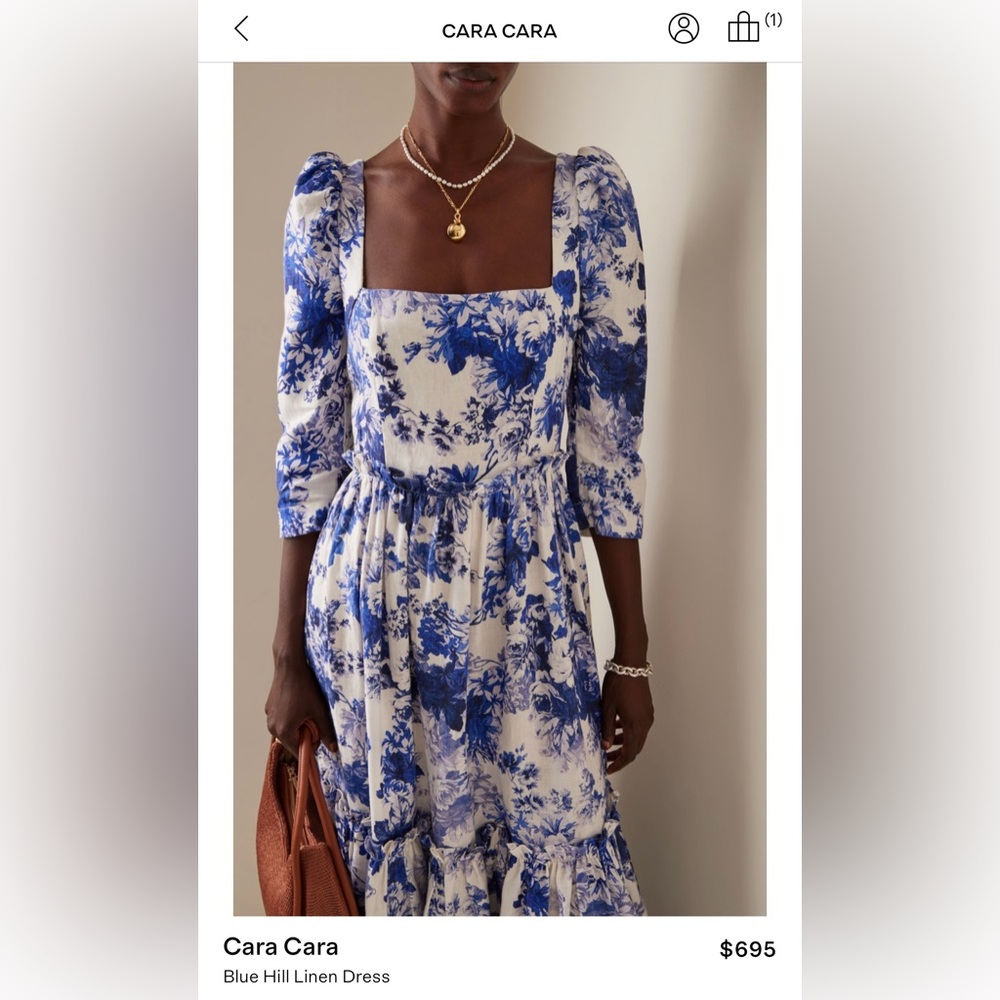 Cara Cara Blue Hill square neck midi dress in shade Nordic Fields Blue
